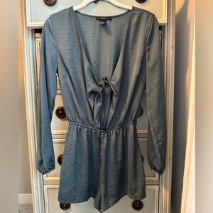 Gray Long Sleeve Tie-Front Romper